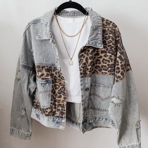 POL Leopard Print Denim Jacket